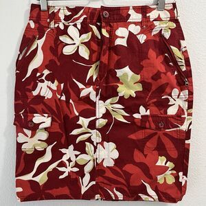 Columbia Skirt Women's Size 16 Red Orange Floral Zipper Pocket Hawaiian
